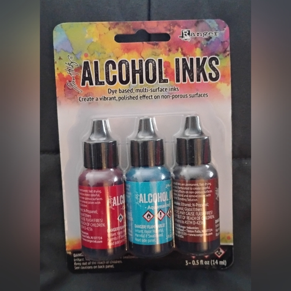 Tim Holtz Alcohol Inks Set Colors-Crimson, Aquamarine and Sepia